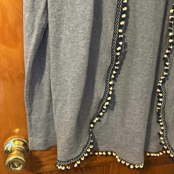 Two Bees Cashmere Ellery Cardigan—Blue Pom Pom - Picture 4 of 6